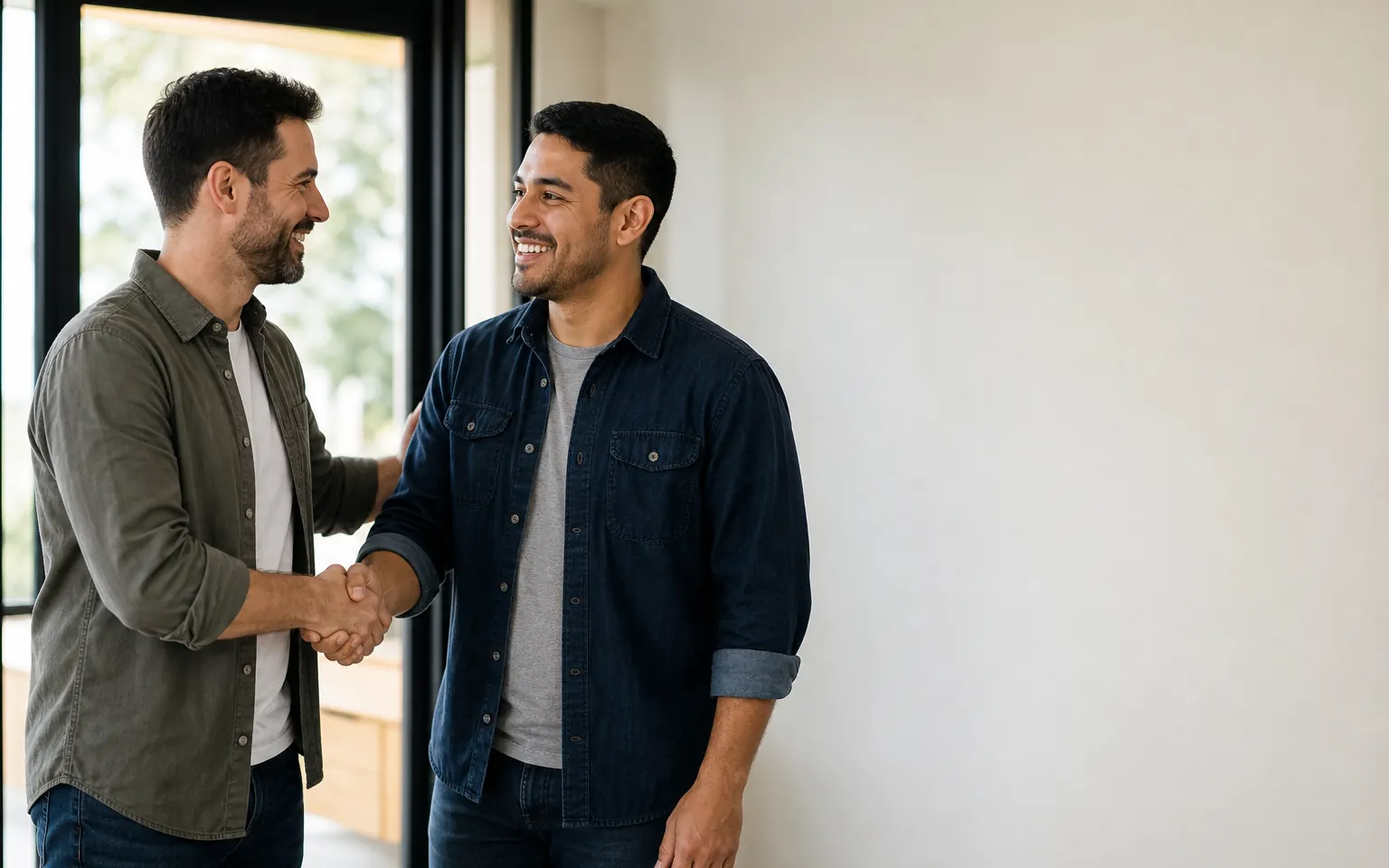 Hiring manager welcoming the new hire with a handshake