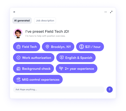 AI-generated Field Tech job description and applicant criteria card