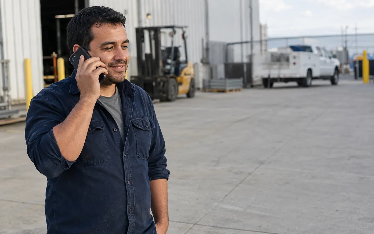 Skilled worker completing a phone interview